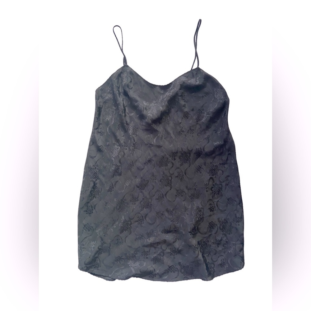 Vintage Chemise Linda Size Large Black Satin Like Floral Ensembles